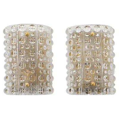 Pre-owned Orrefors Crystal Dot Sconces With Brass Backplates, 1970s Sweden In Sand