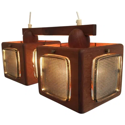 Pre-owned Orrefors Cubic Vitrika Pendant Teak, Brass And  Glass, 1960s In Brown