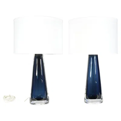 Pre-owned Orrefors Dark Blue Glass Large  Lamps By Carl Fagerlund , Sweden, 1970
