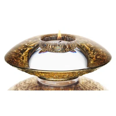 Orrefors Discus Small Metal Votive Holder In Gold