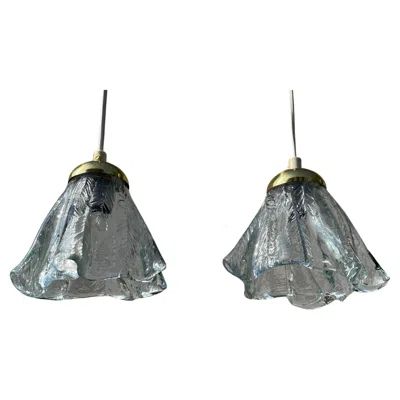 Pre-owned Orrefors Draped Art Glass Pendants On Brass Mount, Sweden, 1960s In Transparent