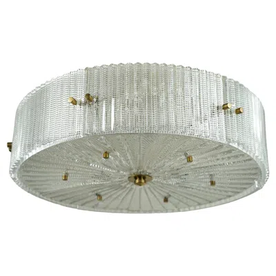 Pre-owned Orrefors Drum Shaped Pendant By Carl Fagerlund Glass And Brass, Sweden, 1960 In Transparent
