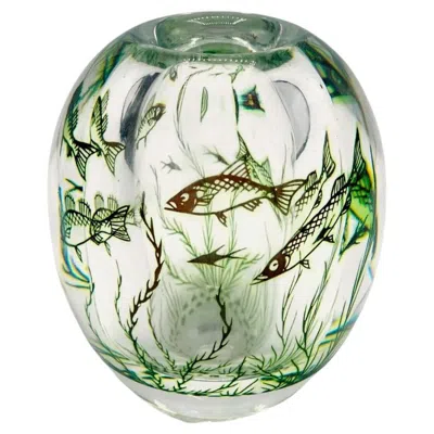 Pre-owned Orrefors Edward Hald Graal Fish Art Glass Vase From The 1940s In Transparent