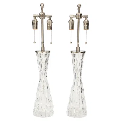 Pre-owned Orrefors Extra Large Pair Of 1970's Crystal Lamps By Carl Fagerlund For . In Transparent