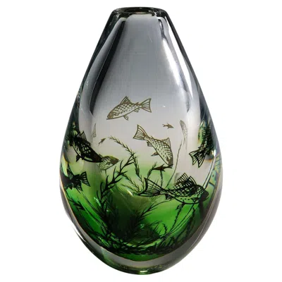 Pre-owned Orrefors Fish Graal Vase By Edward Hald For , Sweden In Transparent