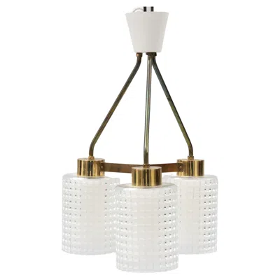 Pre-owned Orrefors Glass And Brass Pendant 3 Lights By  Sweden, 1960 In Transparent