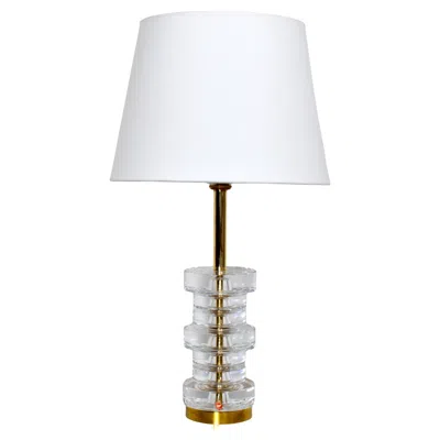 Pre-owned Orrefors Glass & Brass Table Lamp By Carl Fagerlund For , Sweden In Transparent