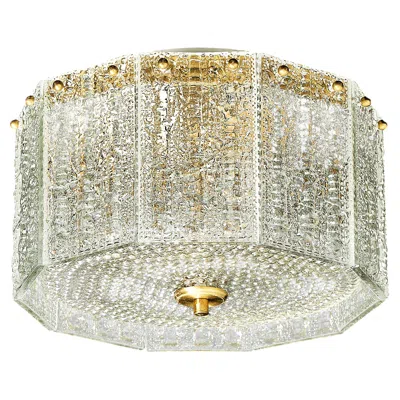 Pre-owned Orrefors Glass Flush Mount Lamp By Carl Fagerlund For  Glassworks In Brown