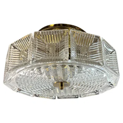Pre-owned Orrefors Gorgeous 1960s, Glass And Brass Flush Mount By Carl Fagerlund For  In Clear