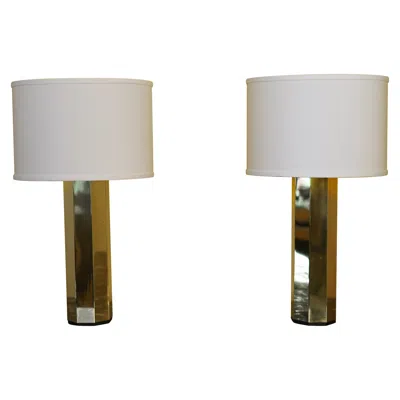 Pre-owned Orrefors Hans Agne Jakobsson Table Lamps, Brass Bases, Sweden, 1970 In Transparent