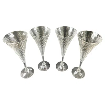 Pre-owned Orrefors Helena Crystal Champagne Flutes Glasses Optic Swirl, Set Of 4 In Gray