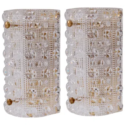 Pre-owned Orrefors Huge Pair Of Brass Carl Fagerlund Wall Lamps By Lyfa And  Glass In Transparent