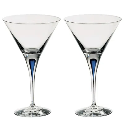 ORREFORS INTERMEZZO BLUE SET OF 2 MARTINI GLASSES