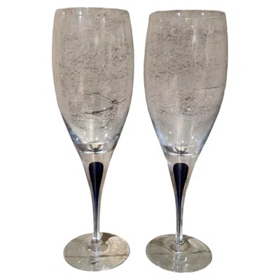 Pre-owned Orrefors Intermezzo Blue Wine Glass Blue Drop Erika Lagerbielke Sweden Set 2