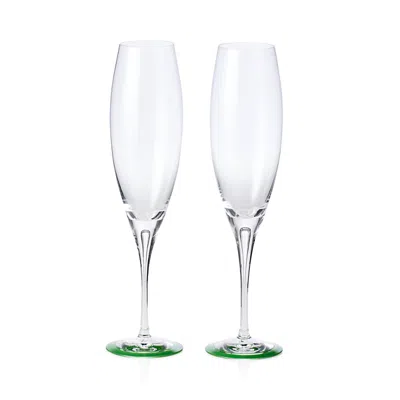 Orrefors Intermezzo Air Green Champagne Glass, Set Of 2 In Transparent