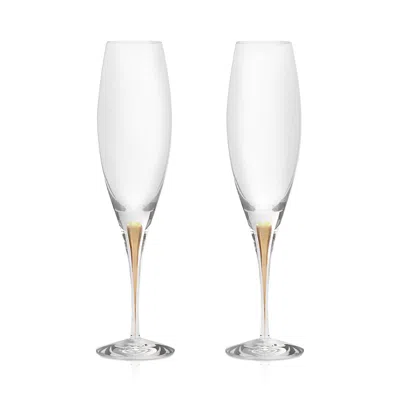 Orrefors Intermezzo Gold Champagne Glasses, Set Of 2 In Transparent