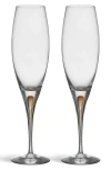 Orrefors Intermezzo Gold Set Of 2 Champagne Glasses In Gold