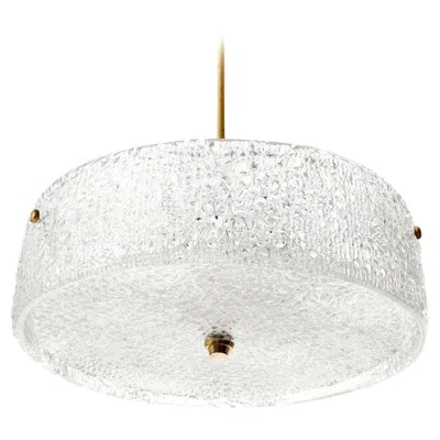 Pre-owned Orrefors Kalmar Chandelier Light Fixture, Textured Glass And Brass, 1960 In Transparent