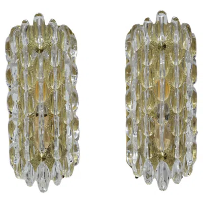 Pre-owned Orrefors Karl Fagerland For  Bubble Crystal Wall Sconces In Brown