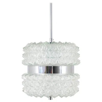Pre-owned Orrefors Karl Fagerlund Style Chrome And Faceted Glass Pendant Light From The 1960s In Transparent