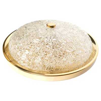 Pre-owned Orrefors Large Mid Century Glass And Gilt Brass Flush Ceiling Light Sweden, 1950 In Sand
