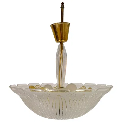 Pre-owned Orrefors Large Swedish  Textured Glass Ceiling Fixture In Brown