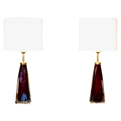 Pre-owned Orrefors Large Swedish Ruby Red Art Glass Table Lamps By Carl Fagerlund, , 1950s