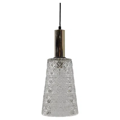 Pre-owned Orrefors Lovely Mid Century Modern Crystal Glass Pendant Lamp By  In Transparent