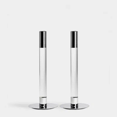 Orrefors Lumiere Candlesticks Silver 2-pack In Clear,silver