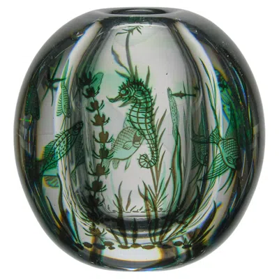 Pre-owned Orrefors Mid 20th Century Glass "sea Horse Vase" By Edward Hald For  In Black