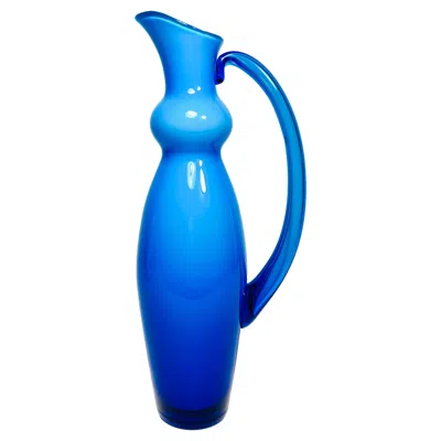 Pre-owned Orrefors Mid Century Modern Signed Blue Cased Glass Pitcher.  Circa 1960