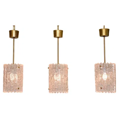 Pre-owned Orrefors Mid-century Glass And Brass Pendants By Carl Fagerlund For  In Sand