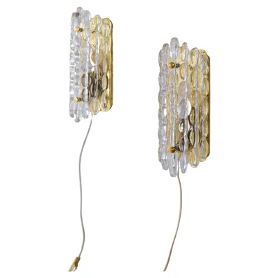 Pre-owned Orrefors Mid-century Modern Bubble Wall Lamps By Carl Fagerlund, Sweden In Sand