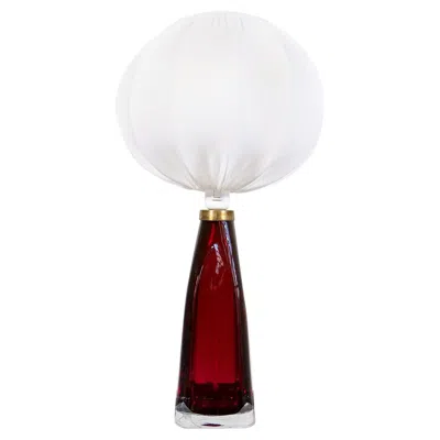 Pre-owned Orrefors Midcentury Modern Table Lamp With Cotton Shade Carl Fagerlund  Sweden In Transparent
