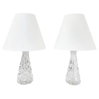 Pre-owned Orrefors Mid-century Modern Table Lamps By Carl Fagerlund, , Sweden In Transparent