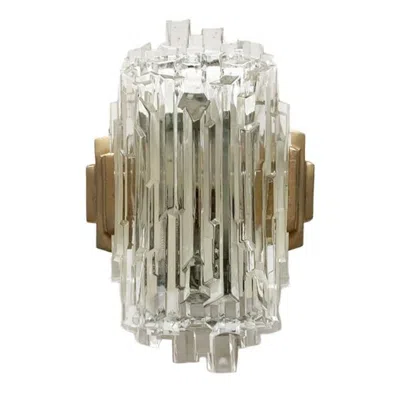 Pre-owned Orrefors Mid-century Modern Wall Lamp By , Ice Glass & Brass, Sweden In Transparent