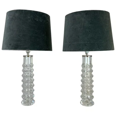 Pre-owned Orrefors Midcentury Pair Of Crystal Lamps By Carl Fagerlund For  Sweden, 1970s In Black