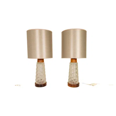 Pre-owned Orrefors Midcentury Table Lamps  Teak And Glass Sweden In Brown