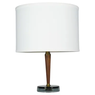 Pre-owned Orrefors Midcentury Teak/brass And Glass Lamp, Sweden, 1950 In Brown
