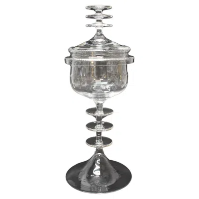 Pre-owned Orrefors Nils Landberg For  Crystal Lidded Candy Dish In Gray