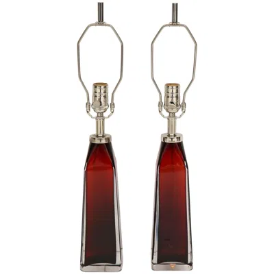 Pre-owned Orrefors Nils Landberg  Crimson Red Crystal Table Lamps, 1970s