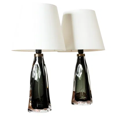 Pre-owned Orrefors Olive Green Glass Table Lamps By Carl Fagerlund, Sweden, 1960s