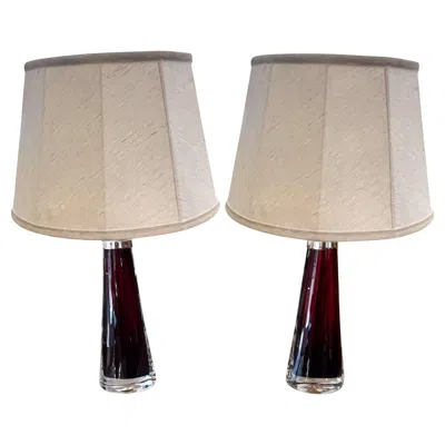 Pre-owned Orrefors Pair Of 1960s Bright Red Swedish  Glass Table Lamps