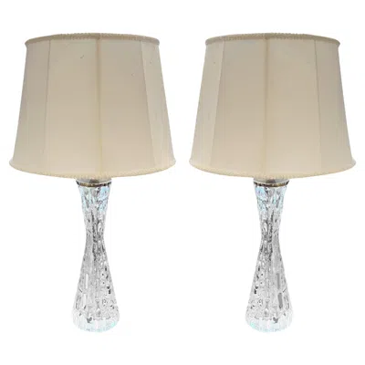 Pre-owned Orrefors Pair Of 1960s Clear  Glass Table Lamps (slightly Larger) Carl Fagerlund In Sand