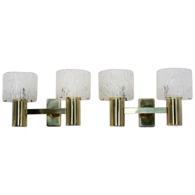Pre-owned Orrefors Pair Of Brass And Crystal Wall Lamps Designed By Carl Fagerlund For  In Transparent