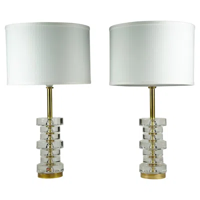 Pre-owned Orrefors Pair Of Carl Fagerlund Crystal Disc  Lamps, Carl Fagerlund, Sweden, 1970 In Transparent
