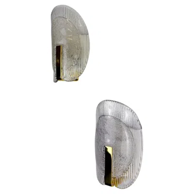Pre-owned Orrefors Pair Of Carl Fagerlund Wall Lights For  Murano Frosted Glass Sweden 1970 In Clear