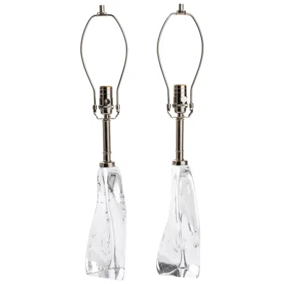 Pre-owned Orrefors Pair Of Clear Art Glass Lamps In Transparent