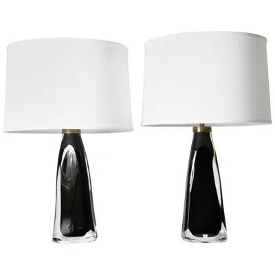 Pre-owned Orrefors Pair Of Dark Green  Lamps, Sweden, 1960