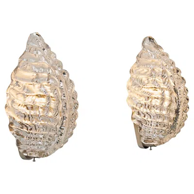 Pre-owned Orrefors Pair Of Glass Leaf Wall Lamps By Fritz Kurz, Sweden Mid-20th Century In Sand